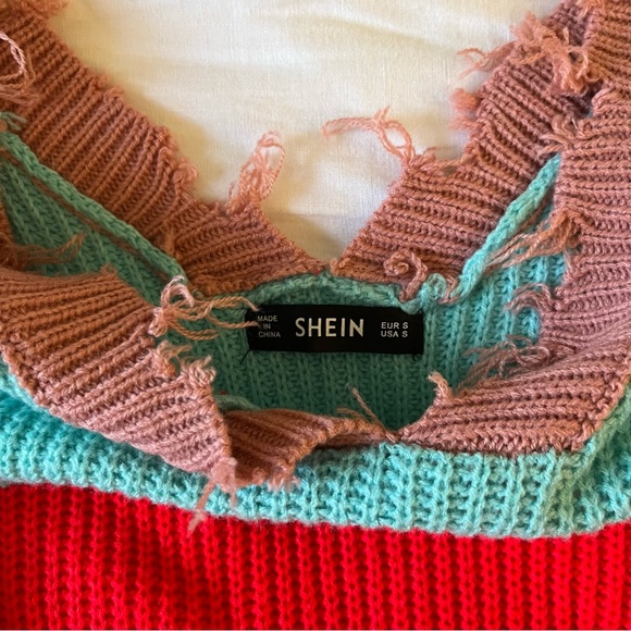 Shein Colorful Distressed Sweater - Picture 2 of 3